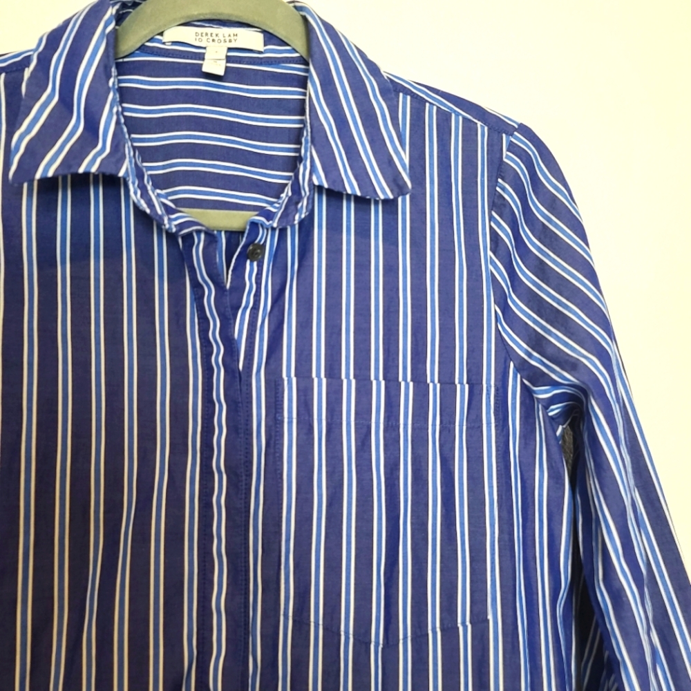 Derek Lam 10 Crosby Striped Blue Fit and Flare Long Sleeve Mini Dress Size 4 - Picture 7 of 8